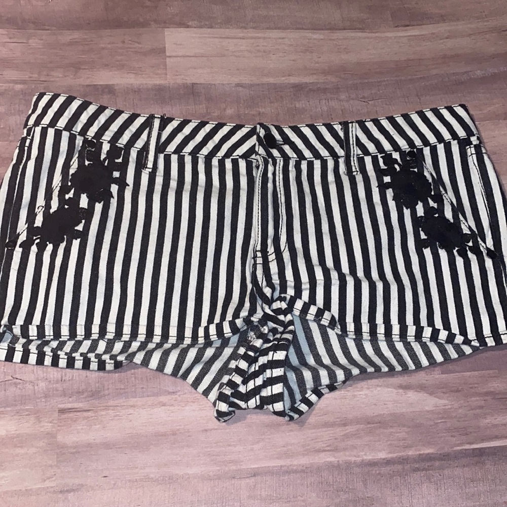 White and black stripped shorts
